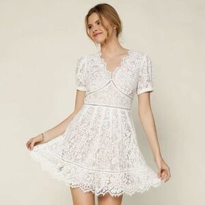 Skies Are Blue White Lace A-Line Midi Dress
